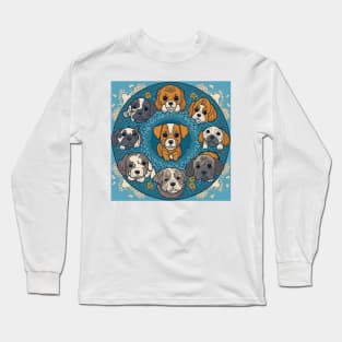 Mandala of adorable ten puppy dogs Long Sleeve T-Shirt